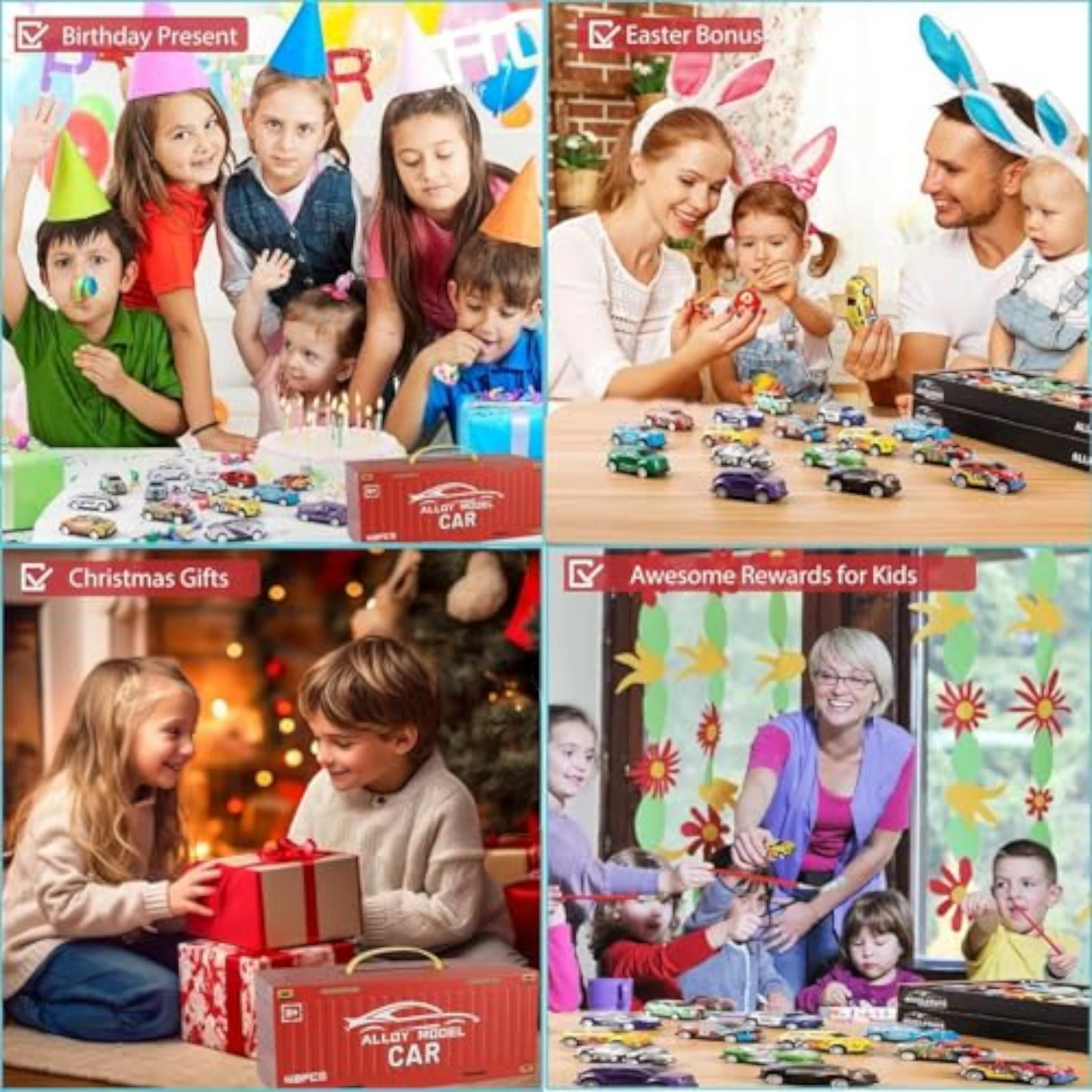 TIPTOP 48pcs Pull Back Cars Set, Alloy Racing Car, Toy Set with Container Storage & Foldable Road Map Play Mat, Friction Powered Vehicles for Kids Boys & Girls