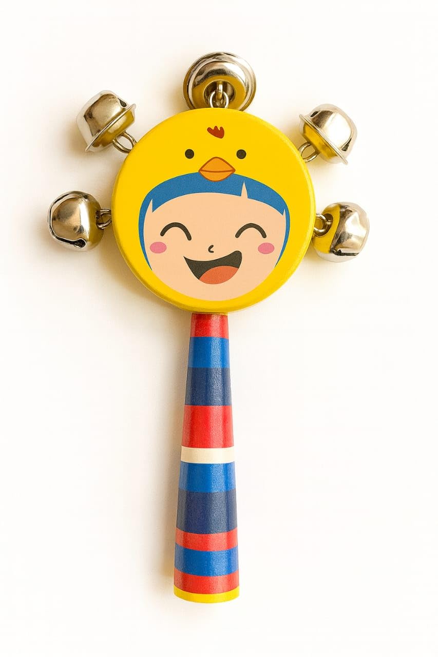 SMILE BABY Colorful Wooden Handle Jingle Bell Rattle Toy