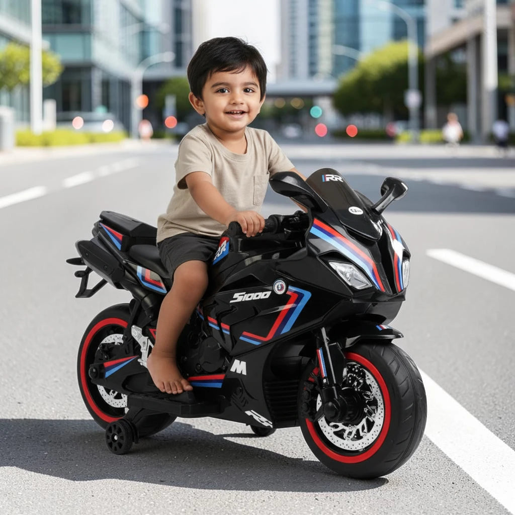 Toy House Battery Operated Ride-On Bike for Kids Age 3-8 - B018-Black