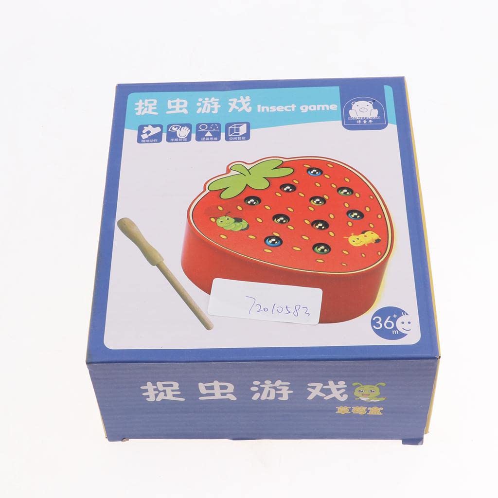 Engaging Wooden Magnetic Fruit Bug Catching Game Toy for Kids Montessori Learning Strawberry