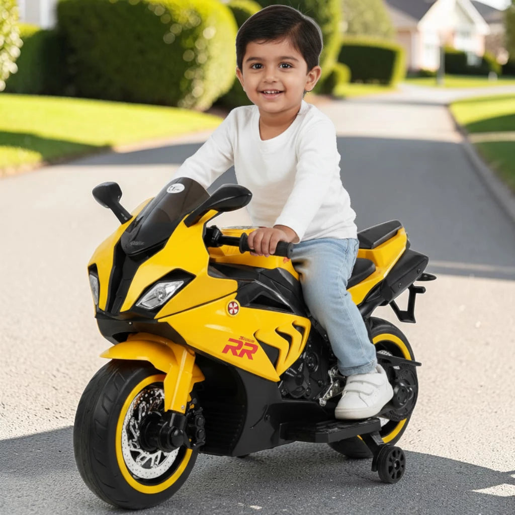 Toy House Battery Operated Ride-On Bike for Kids 3 to 8 Years - B018-Yellow