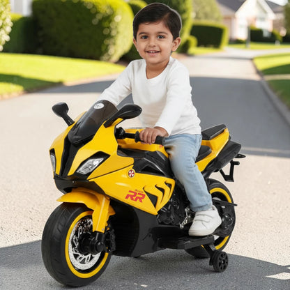Toy House Battery Operated Ride-On Bike for Kids 3 to 8 Years - B018-Yellow