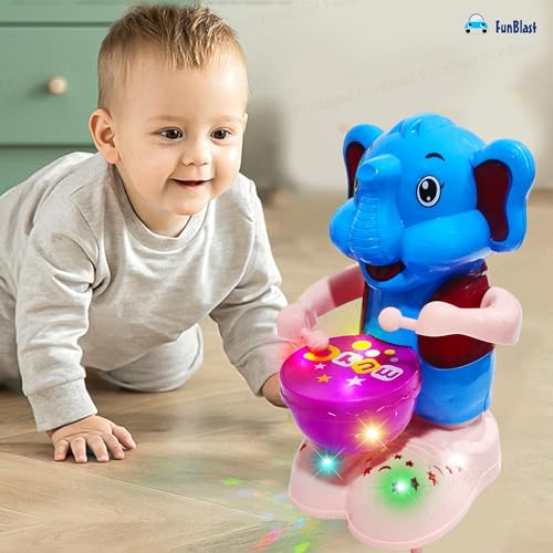 TIPTOP Elephant Drummer Toy for Kids - Swinging & Rotating Funny Musical Drum Beat Toys for Kids & Toddlers, Light and Music Toys for Babies & Toddlers ( random )