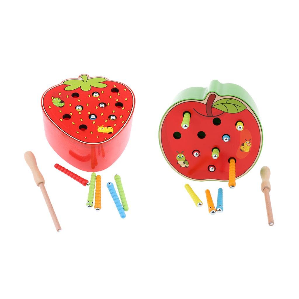 Engaging Wooden Magnetic Fruit Bug Catching Game Toy for Kids Montessori Learning Strawberry