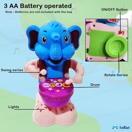 TIPTOP Elephant Drummer Toy for Kids - Swinging & Rotating Funny Musical Drum Beat Toys for Kids & Toddlers, Light and Music Toys for Babies & Toddlers ( random )