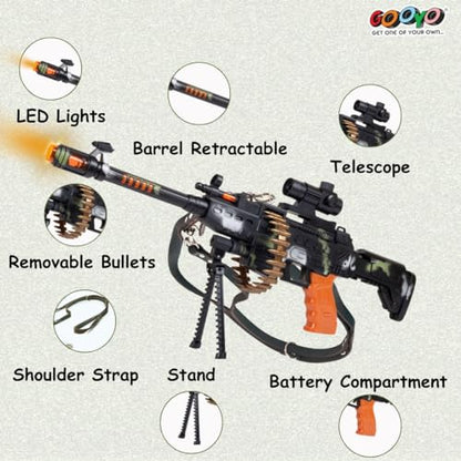TIPTOP GY-8626 Revolving Machine Gun Toy with Stand and Carry Strap, Flashing Lights & Sound Effect