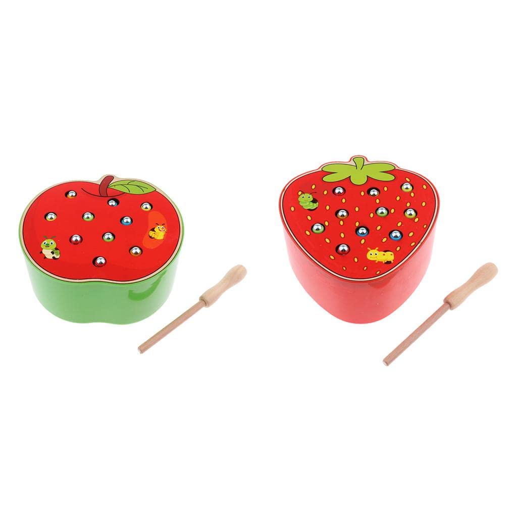Engaging Wooden Magnetic Fruit Bug Catching Game Toy for Kids Montessori Learning Strawberry