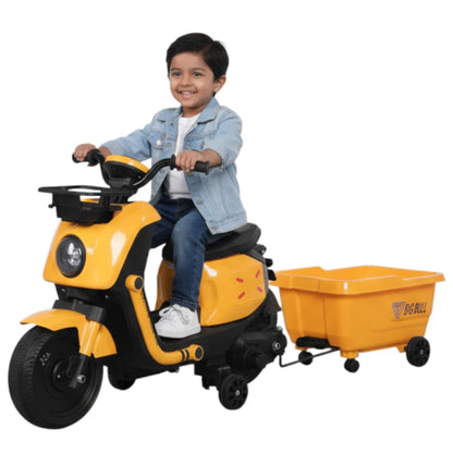 Toy House EV NIU Ride-On Scooter with Trailer for Kids EV06-Yellow - Age 3+