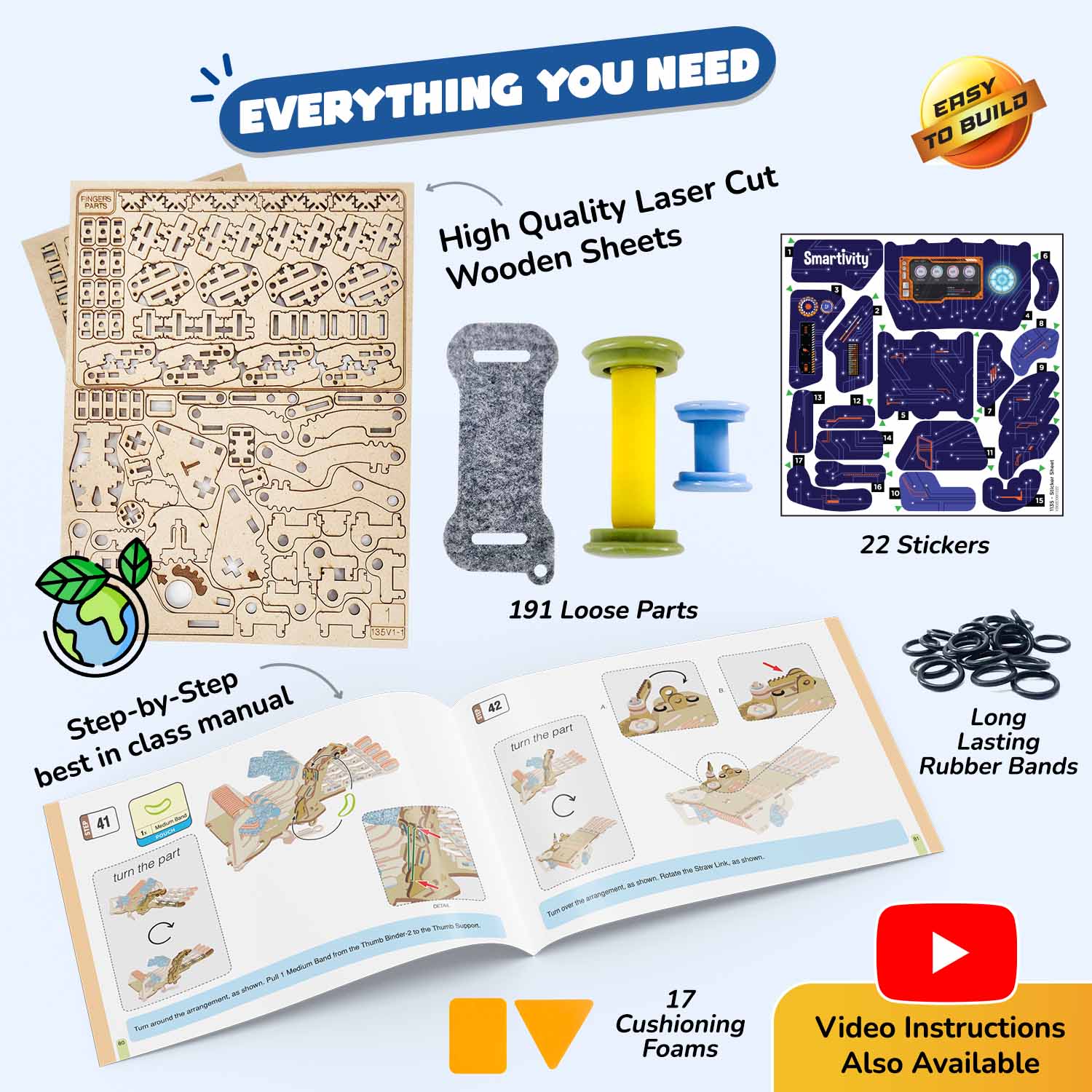 Smartivity Robotic Mechanical Hand DIY STEM Kit: Build & Learn Engineering, Anatomy