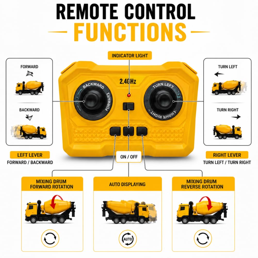 TY008 Remote Control Cement Mixer Construction Vehicle Toy