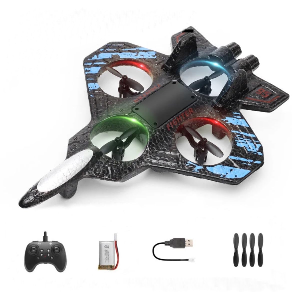 Ocvito Blue 2.4GHz Remote Control Fighter Jet with LED Lights