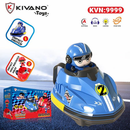 TIPTOP Go Kart Remote Control Cars for Kids – 2 Player RC Ejecting Bumper Cars (2-Pack) | Cartoon Vehicles with Lights & Music, Fast/Slow Speeds, USB Charging