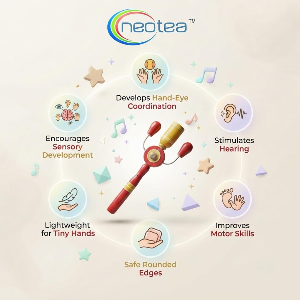 Neotea Handcrafted Wooden Baby Rattle Toy