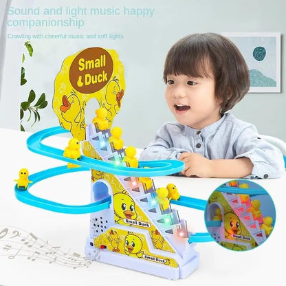 TIPTOP Duck Track Toys for Kids - Small Ducks Stair Climbing Toys for Kids, Escalator Toy with Lights and Music - 3 Duck Included - Duck Track Yellow