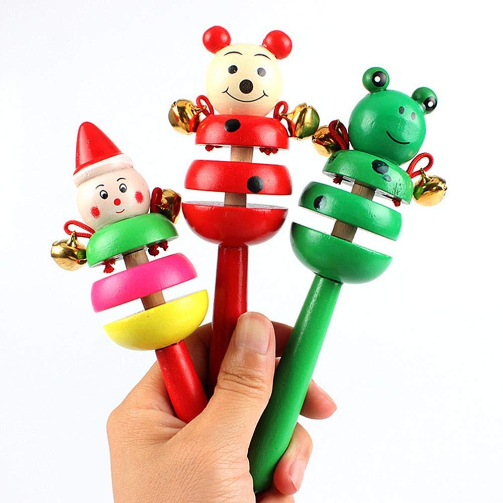 MiMi Wooden Cartoon Rabbit Frog Rattle Bell Baby Toy