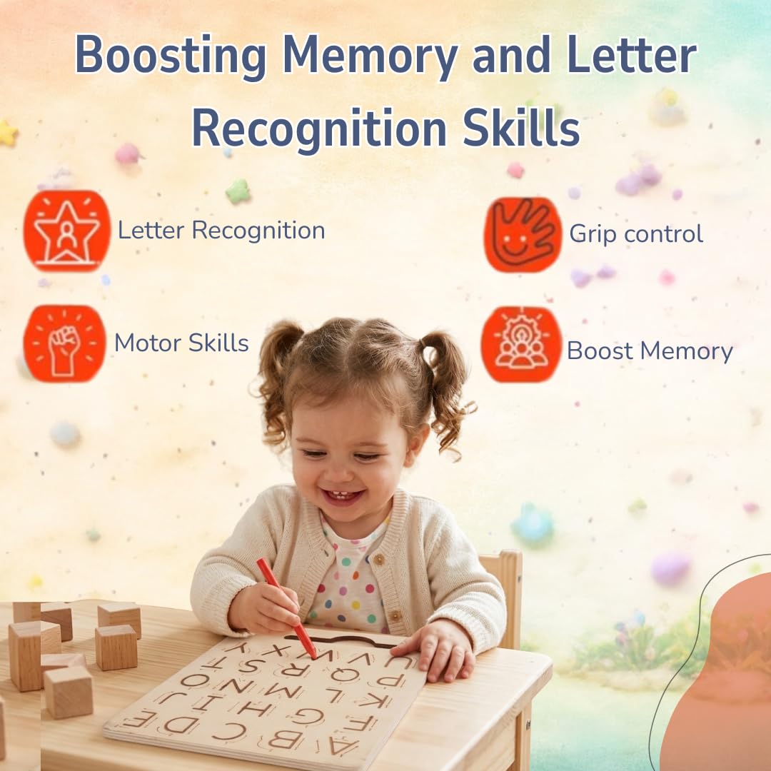 PUREjoy Wooden Alphabet Tracing Board Kids Toy
