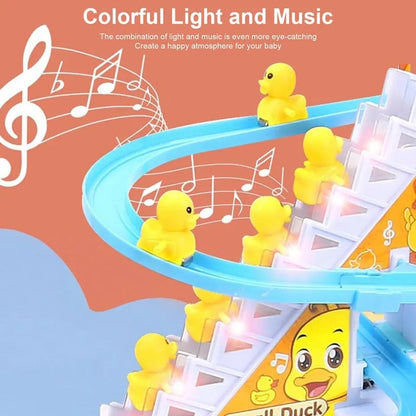 TIPTOP Duck Track Toys for Kids - Small Ducks Stair Climbing Toys for Kids, Escalator Toy with Lights and Music - 3 Duck Included - Duck Track Yellow