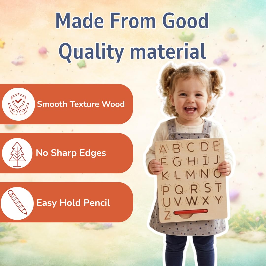 PUREjoy Wooden Alphabet Tracing Board Kids Toy