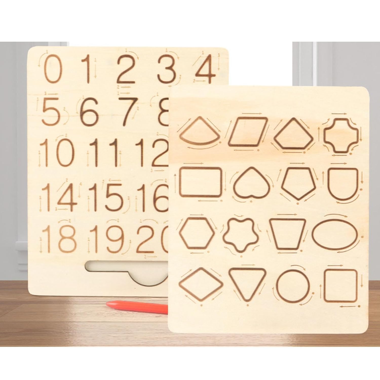 BNF® Wooden Shape Number Tracing Board: Preschool Kids Early Learning Education Tool