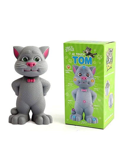 Interactive Talking Tom Cat Toy: Touch-Activated Recording, Grey with Pink Accents