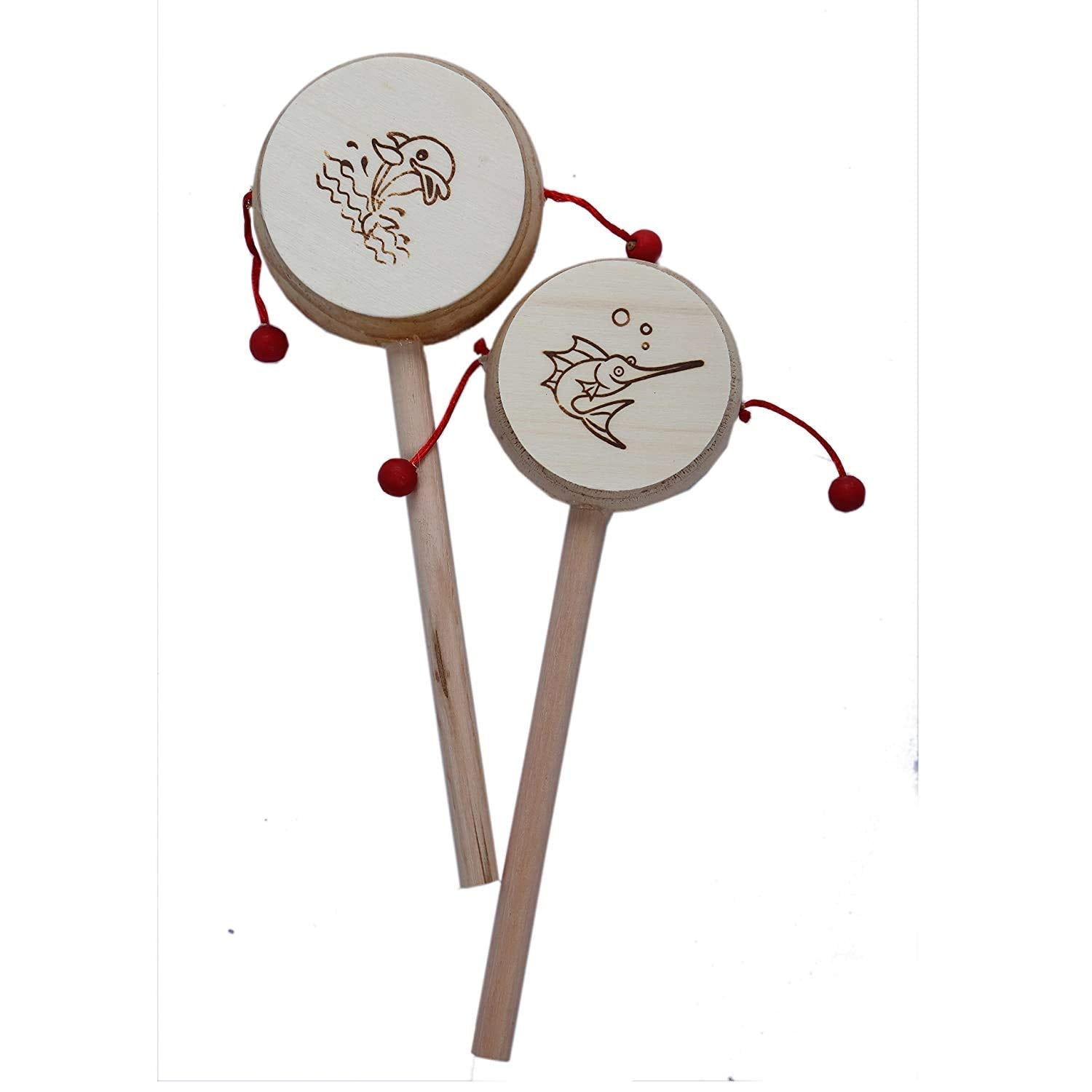 Handcrafted Wooden Damru Toy: Kids' Musical Instrument, Educational Fun, Brown