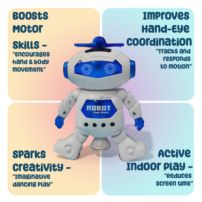 Vibrant Dancing Robot Toy for Kids: 3D Lights, Music, Spinning Fun