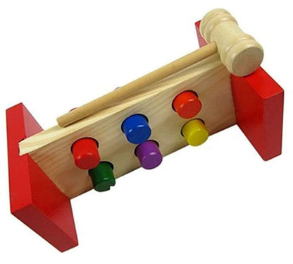 CrazyCrafts Wooden Pounding Bench Toy: Mallet & 6 Pegs for Toddlers' Fun Development