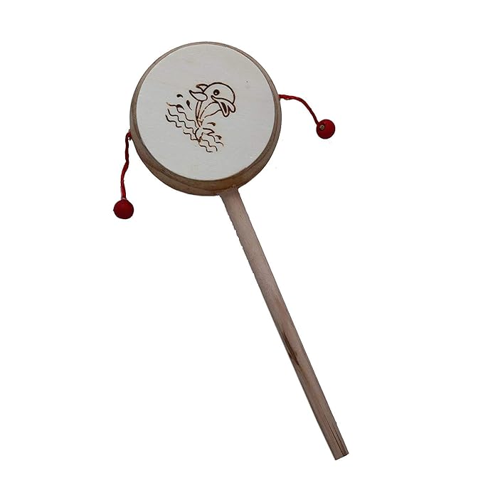 Handcrafted Wooden Damru Toy: Kids' Musical Instrument, Educational Fun, Brown