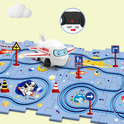 DIY Assembling Electric Trolley Puzzle Track Car Race Set
