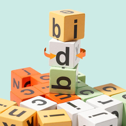 Wooden Alphabet Spelling Blocks Game for Kids - Montessori Educational Sensory Toy