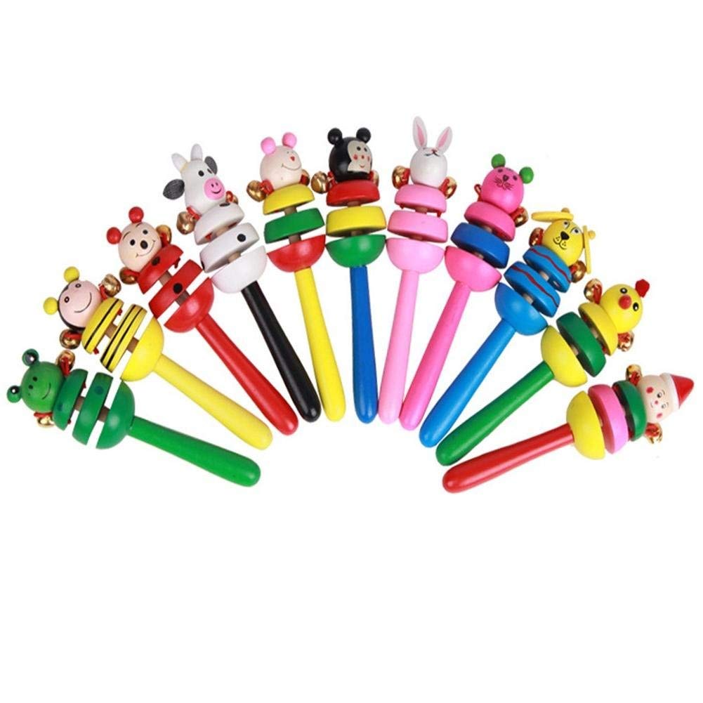 MiMi Wooden Cartoon Rabbit Frog Rattle Bell Baby Toy