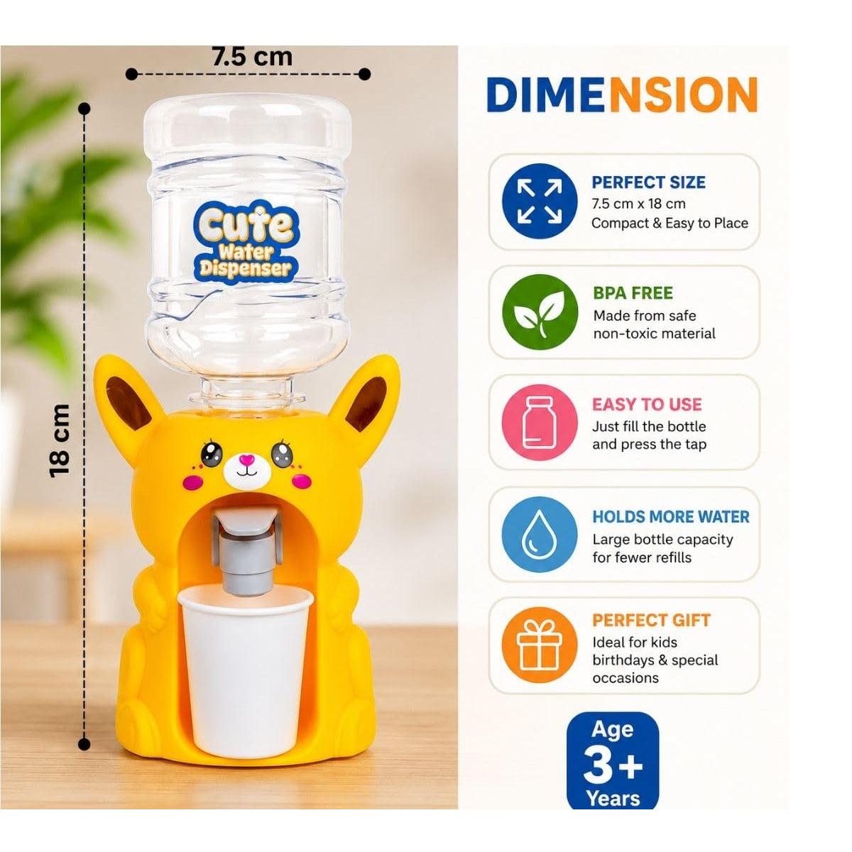 Cute Animal Mini Water Dispenser Pretend Play Set Toy