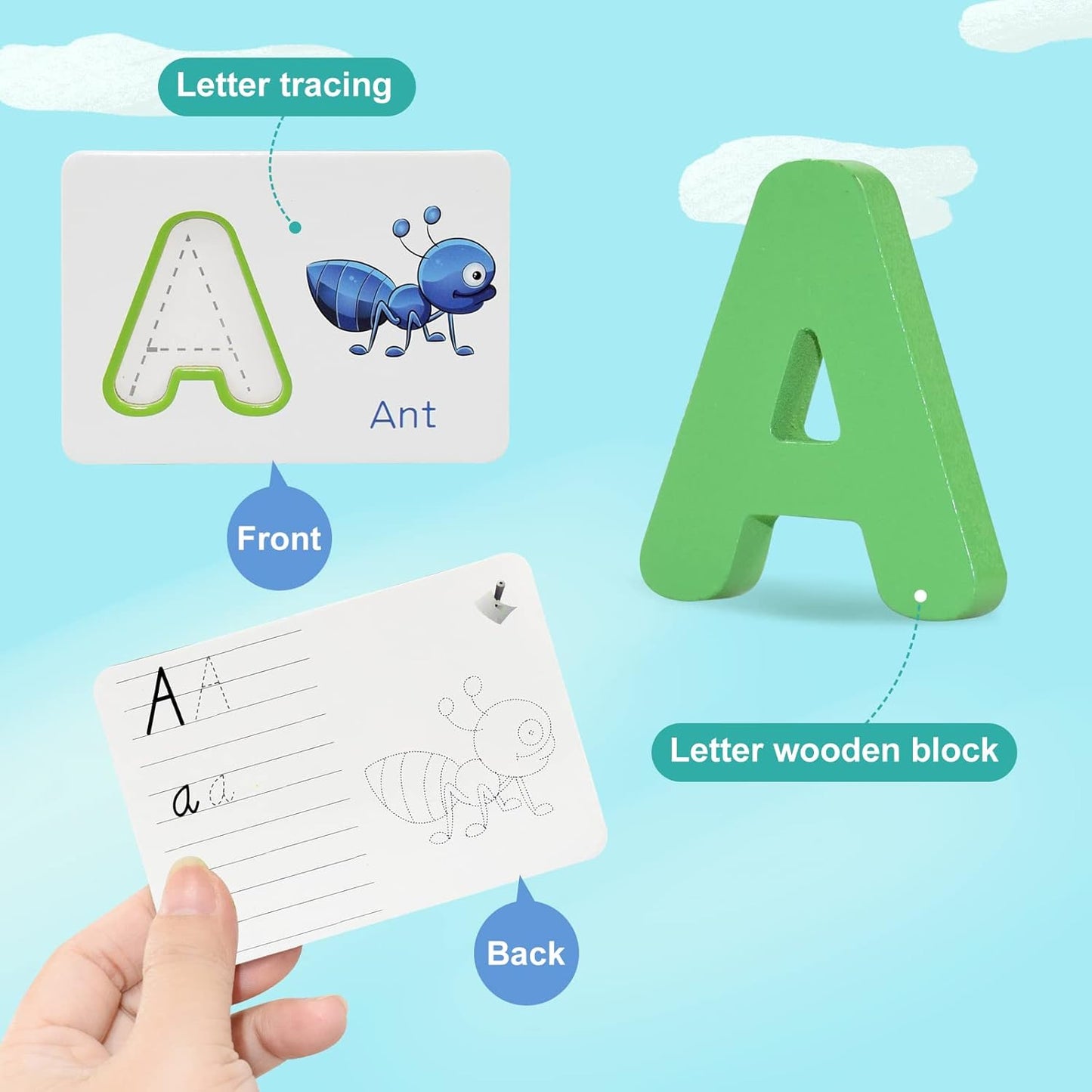ZIB Wooden Alphabet Learning & Spelling Game: Educational Flash Cards for Kids