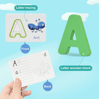 ZIB Wooden Alphabet Learning & Spelling Game: Educational Flash Cards for Kids
