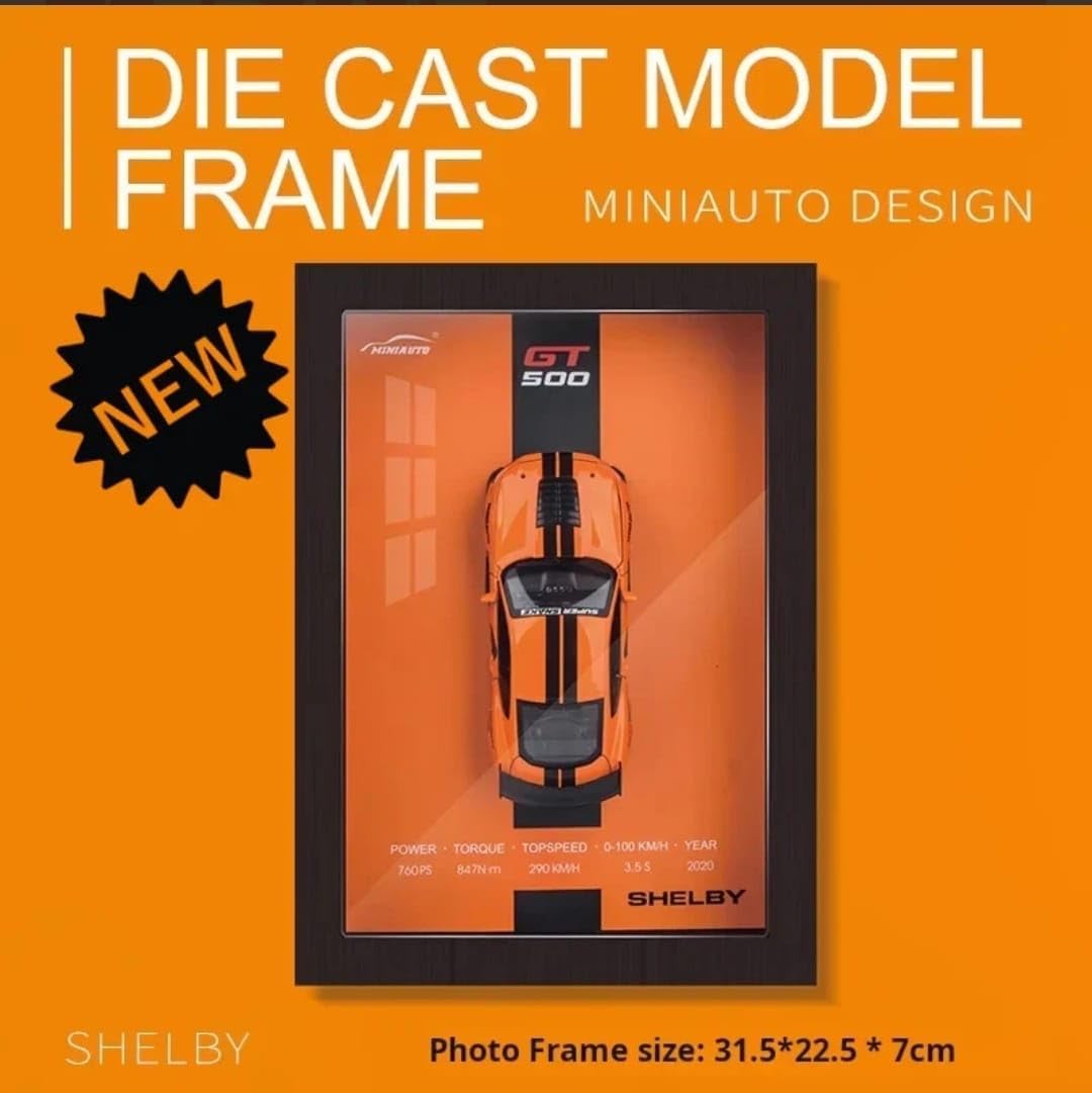 Funspark 3D Car Frame Wall Art Wooden Hanging Painting Frame with Removable Die-Cast Cars, Lights & Sounds Pull-Back Action & Opening Doors Collectible Display for Car Decoration (Shelby)
