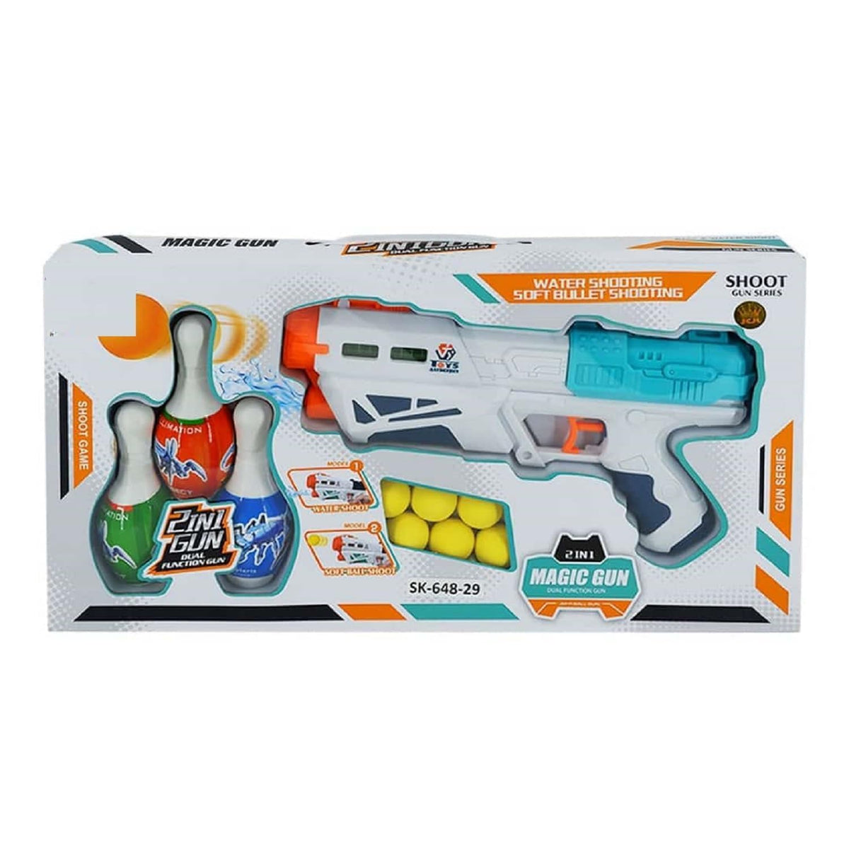 Favrallo 2-in-1 Bowling & Water Shooting Gun Magic Blaster Toy