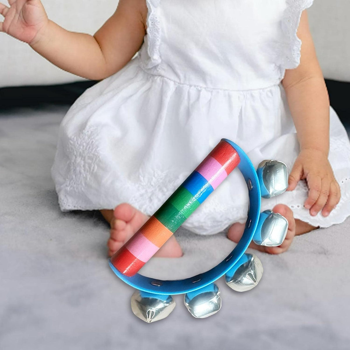 URJIX Wooden Tambourine Musical Toy Set of 4