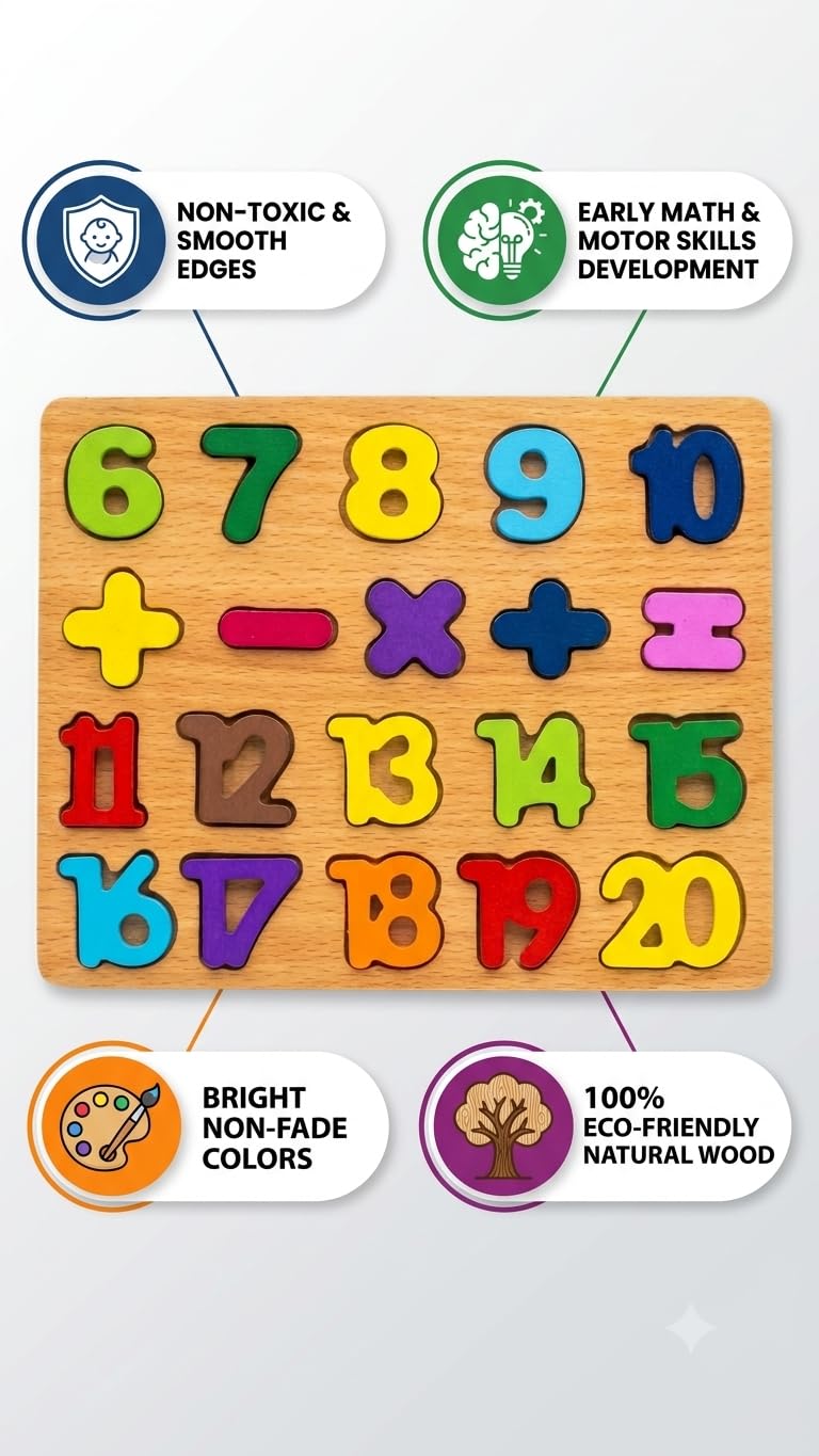 Wooden Number Puzzle 1 to 20 Kids Educational Toy