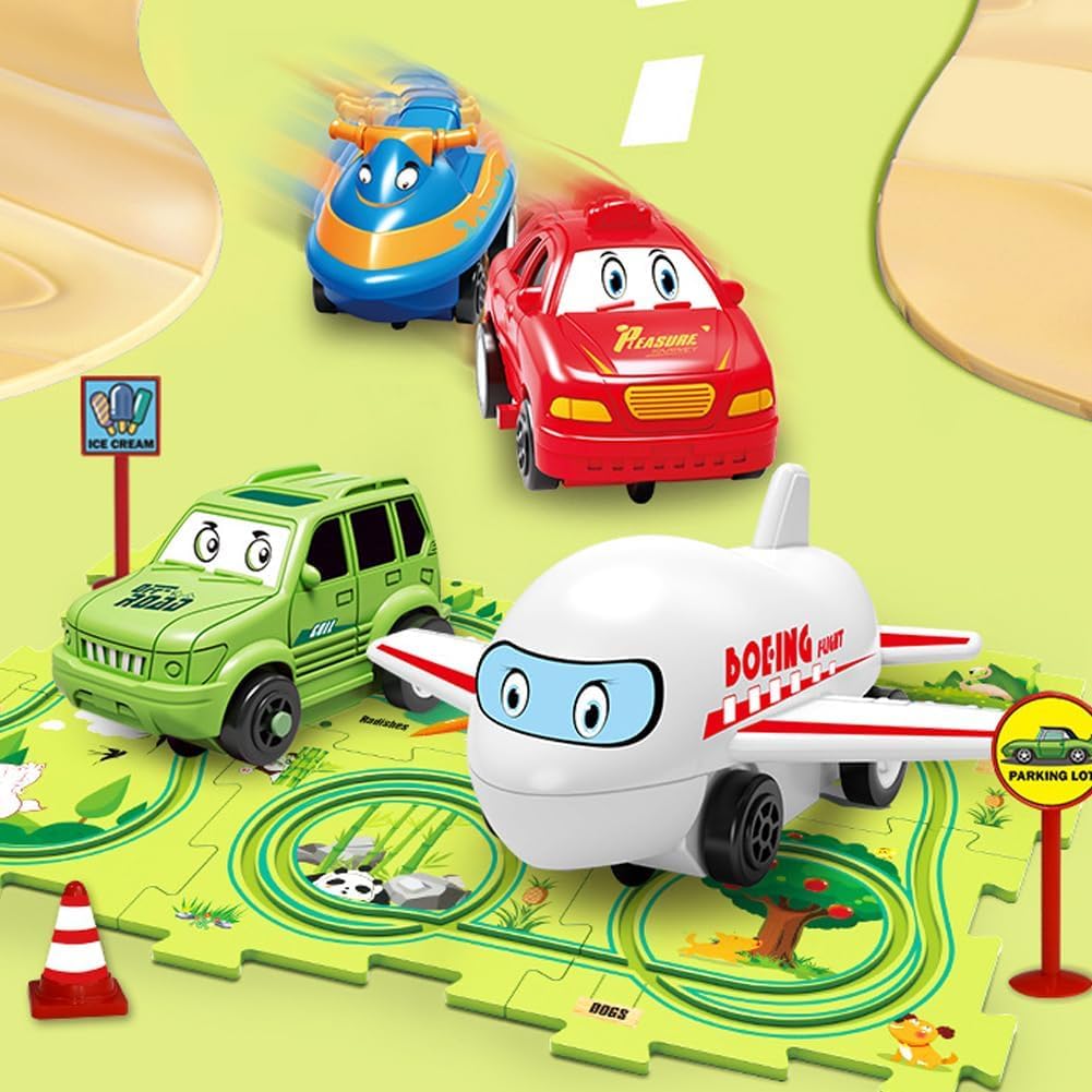 DIY Assembling Electric Trolley Puzzle Track Car Race Set