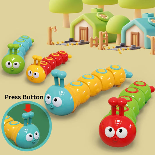 IndusBay IB-PUSH-CATERPILAR-4PC Press and Go Caterpillar Toy