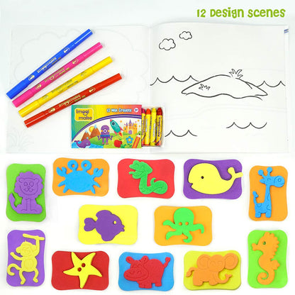 Imagimake Animal Kingdom Stamp Art Mess-Free Kids Coloring Set 3+ Years