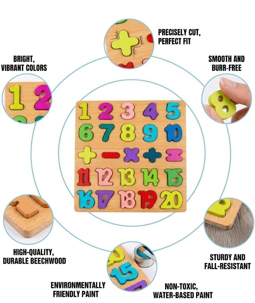 Wooden Number Puzzle 1 to 20 Kids Educational Toy