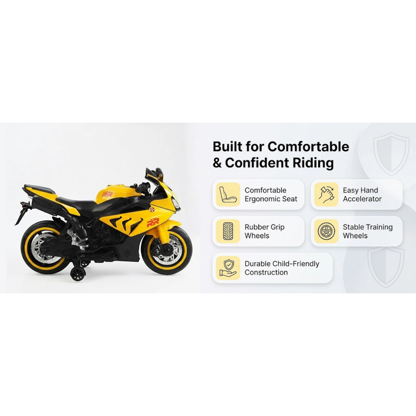 Toy House Battery Operated Ride-On Bike for Kids 3 to 8 Years - B018-Yellow