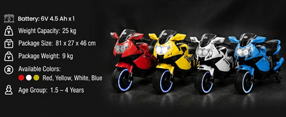 Toy House Battery Operated Ride-On Bike for Kids 2 to 6 Years - B011-Red