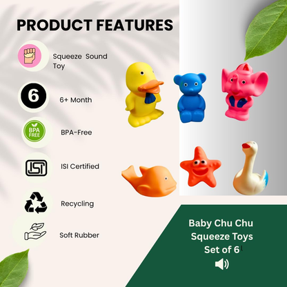 Animal Squeeze Bath Toys 6 Pcs Set