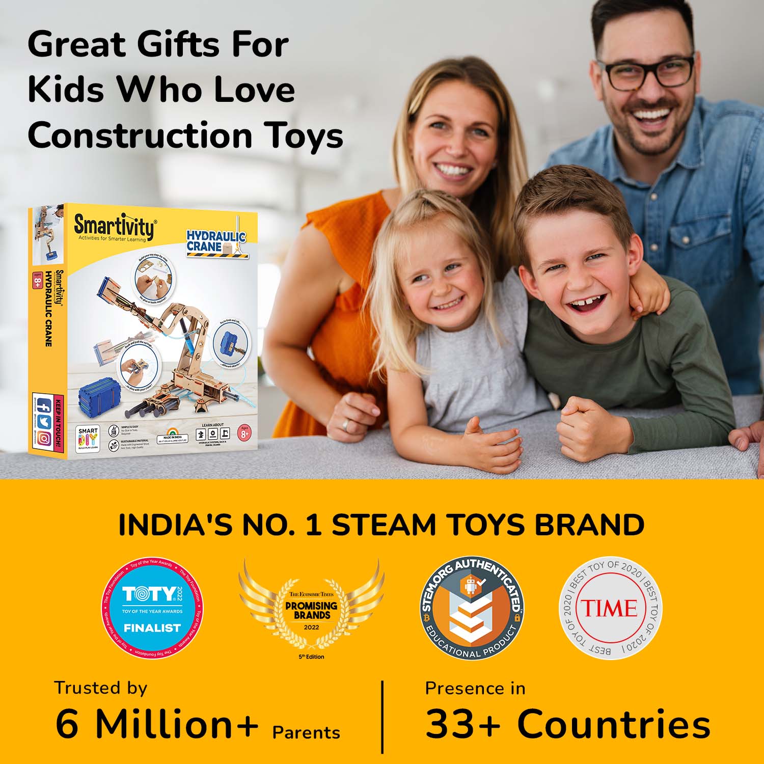 Smartivity DIY Hydraulic Crane STEM Kit: Build & Lift Educational Toy