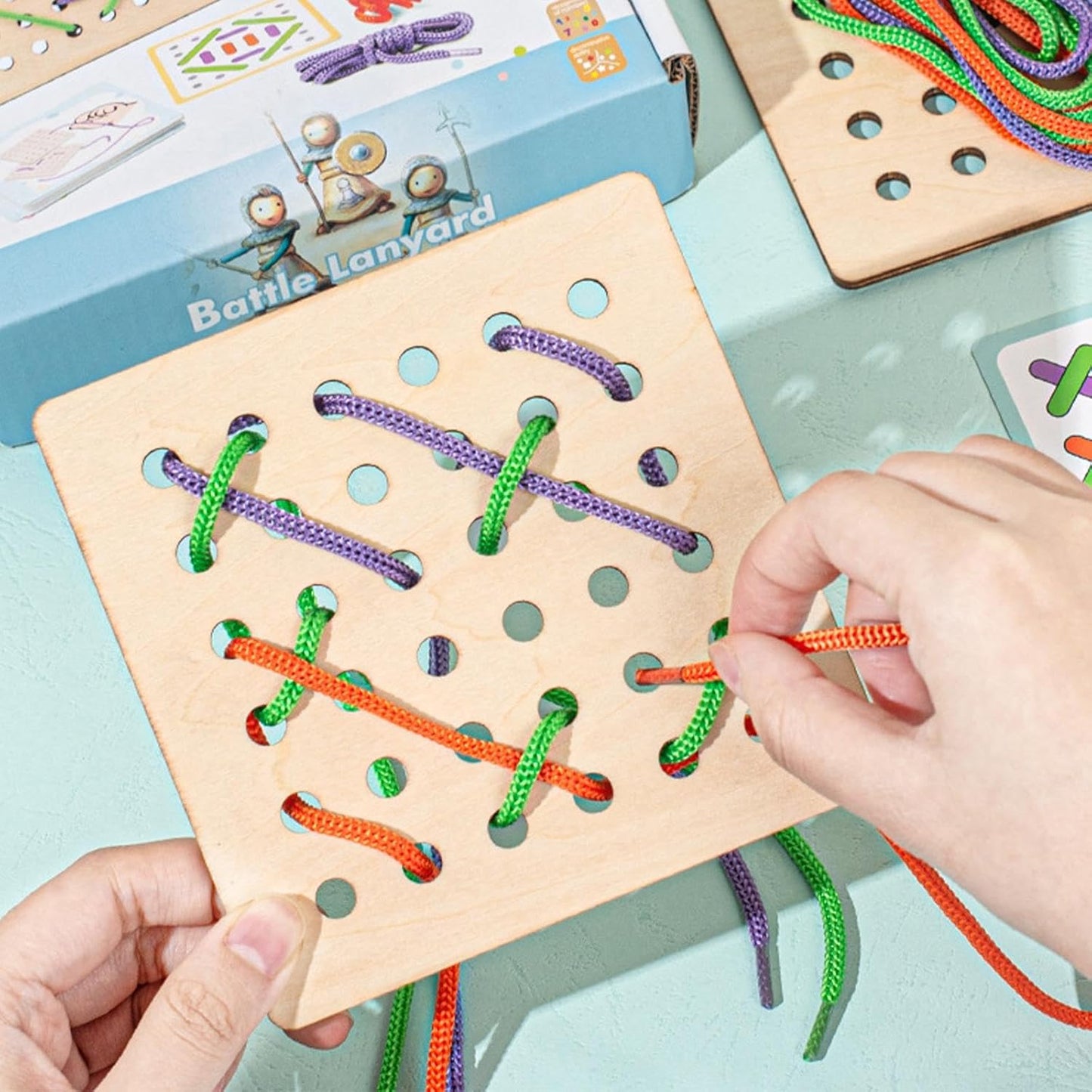 ATORSE Wooden Montessori Threading Lacing Toy for Kids, Fine Motor Skill Development