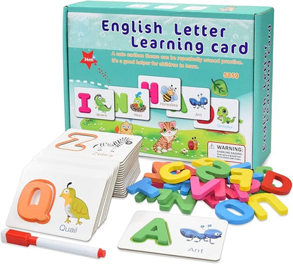 ZIB Wooden Alphabet Learning & Spelling Game: Educational Flash Cards for Kids