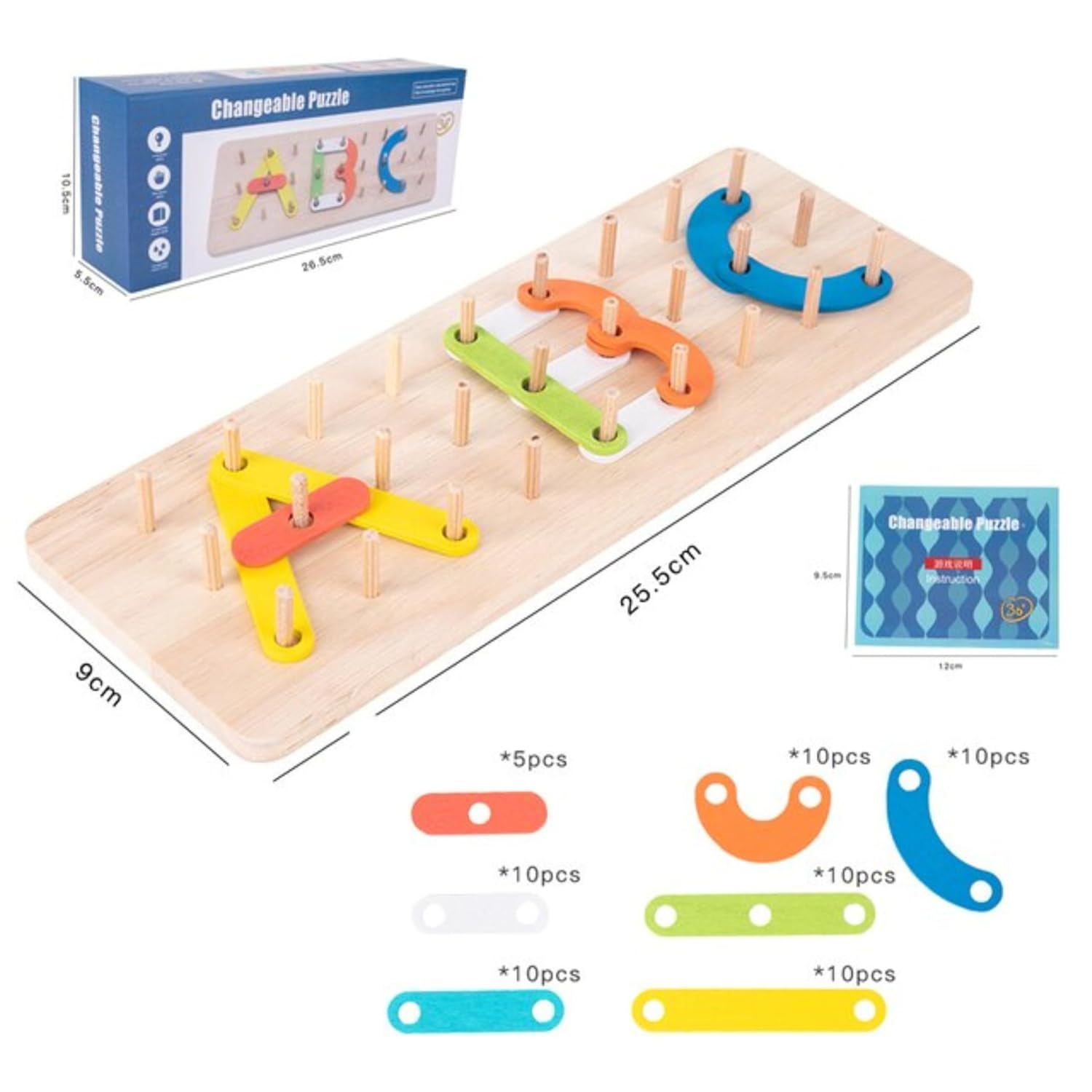 TRENDYKIDS Wooden Alphabet Number Stacking Blocks Montessori Educational Puzzle for Kids