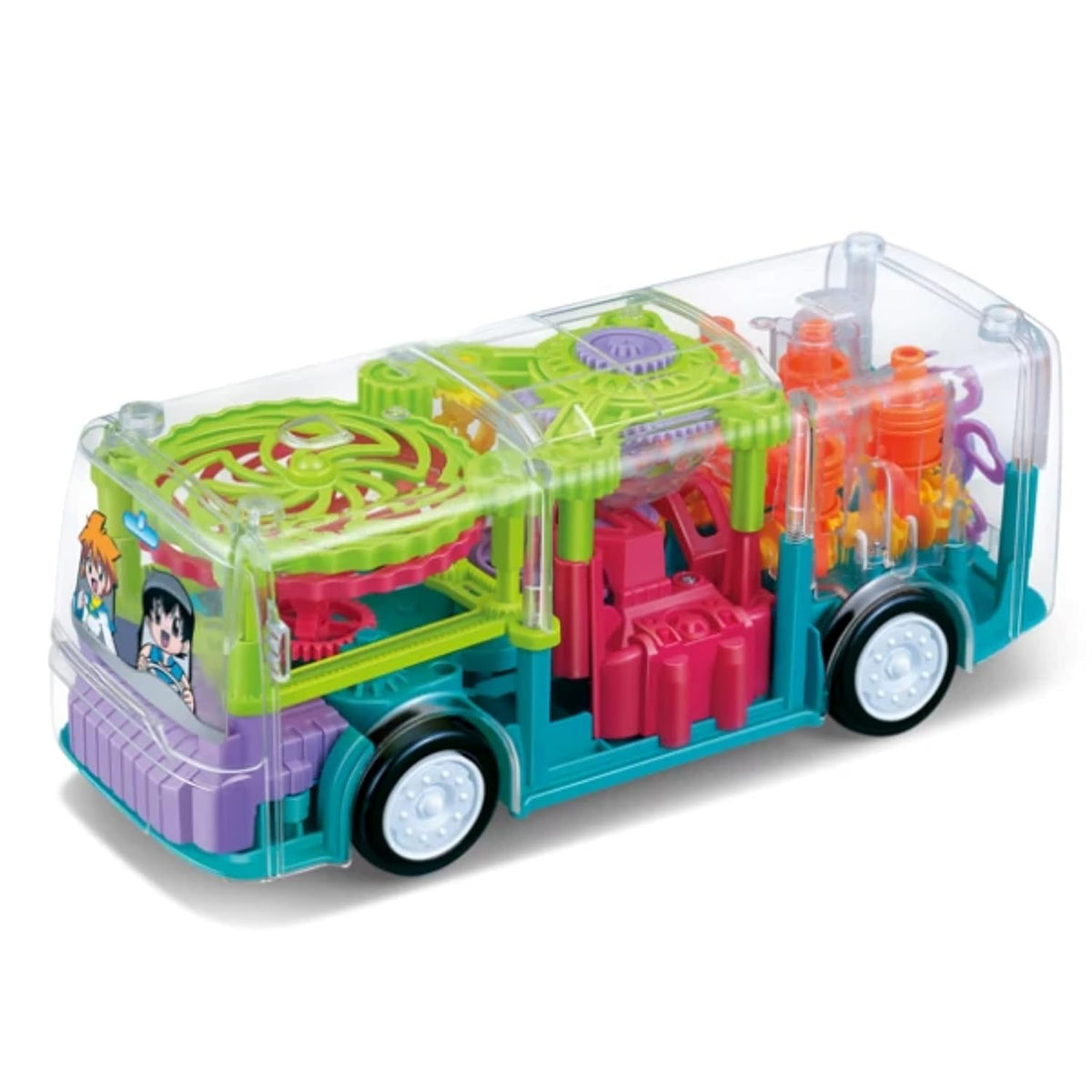 Manvik Enterprises gearbus1 Transparent Gear Bus Bump & Go Light Music Toy